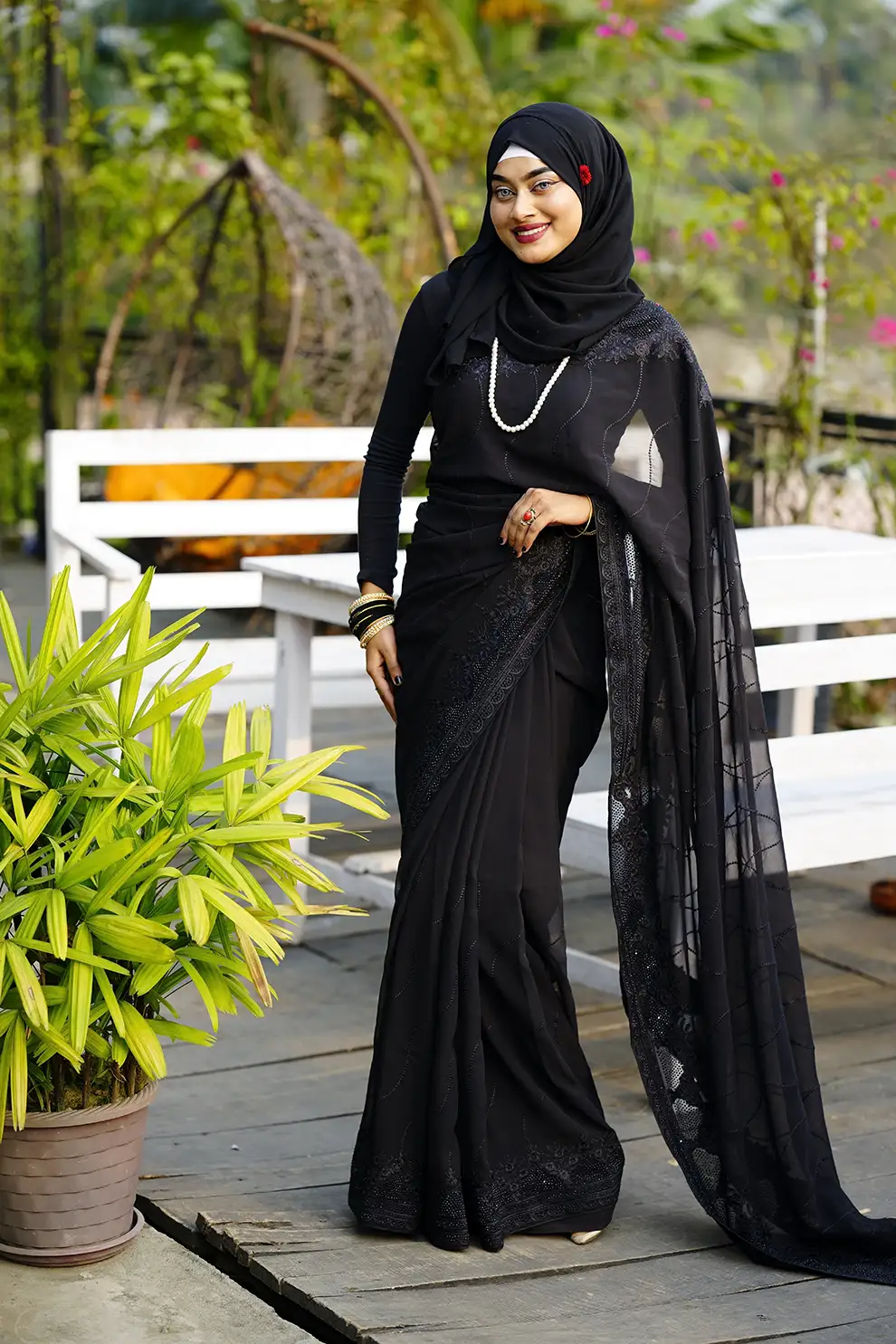 Silk Blend Saree with Embroidery Siroeski Glass Stone Work